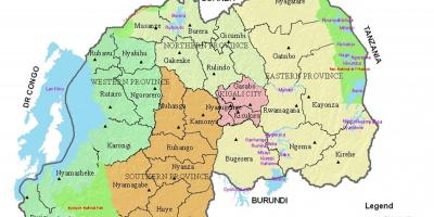 Mapa Ruandi sa okruzima i sektorima